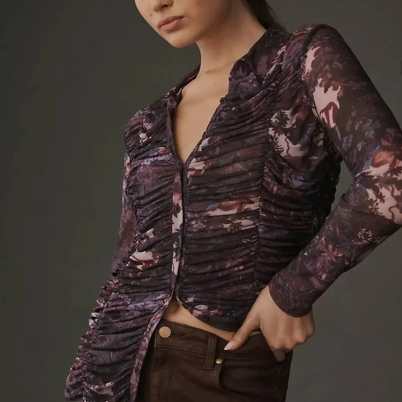 NWT Anthropologie Purple  Pilcro  Mesh Buttondown Medium - Picture 1 of 4